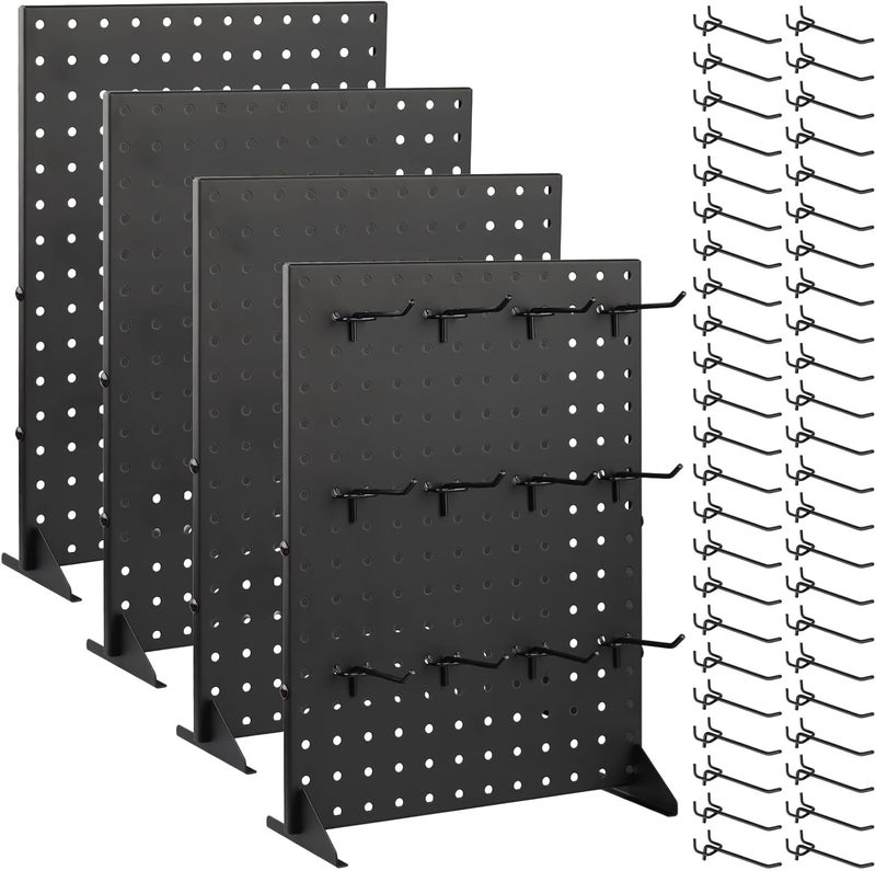 Alffun 4 Pack Metal Pegboard Display Stand with 48 Peg Hooks, Desk Pegboard Panels Rack for Home, Office, Boutique, Retail Stores, Vendors & Events(17×13 Inch, Black) - Image 1